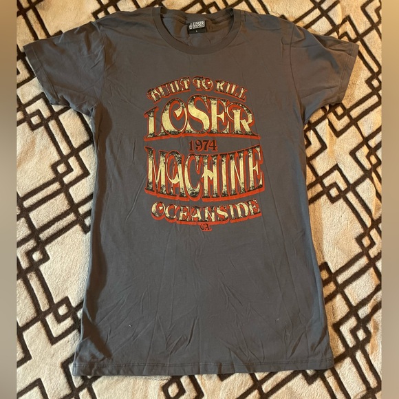 loser machine company Tops - LOSER  MACHINE COMPANY- Gray Graphic T-Shirt/Unisex/Large.